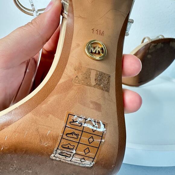 Michael Kors Heels Tori Lucite Clear Plastic Open Toe Buckle Ankle Strap Tan 11 - Picture 5 of 12